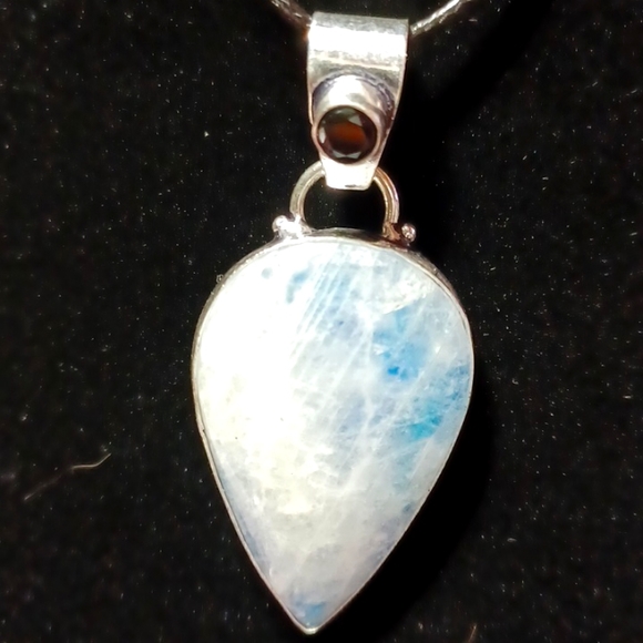 Rainbow moonstone onyx silver pendant handmade blue black gemstone white gem - Picture 7 of 7